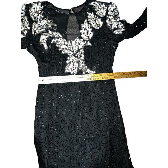 Vintage Scala silk black white beaded sequin short formal cocktail dress size PP - Picture 8 of 11